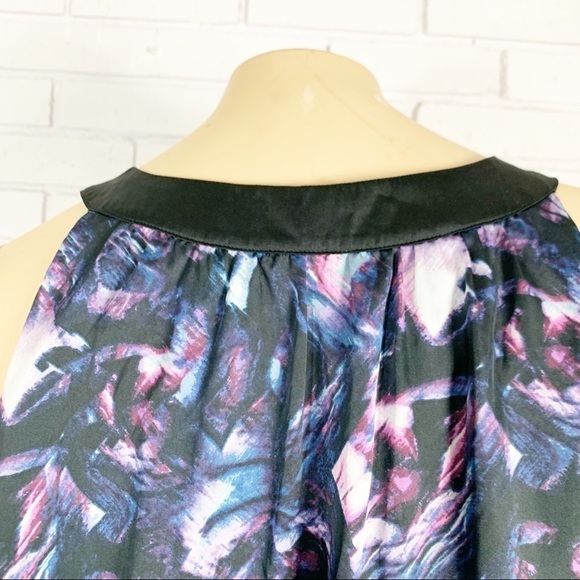 Kenneth Cole Purple Floral Blouse With Black Trim - Picture 5 of 8